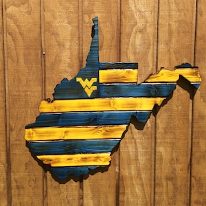Rustic Handmade West Virginia American Flag Handcarved Charred