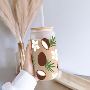 Coconut iced coffee mug, coconut, fruit, iced coffee mug, mug, coffee mug, cute mug, island vibes