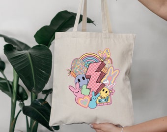 Easter tote, tote, cute tote, cute bag, bunny, Easter eggs