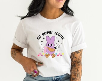 So peepin boujee tee, Easter tee, tee, shirt,Easter, cute tee, cute Easter shirt, peeps, peeps tee