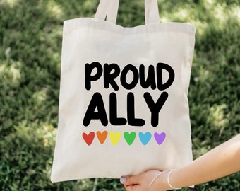 Proud ally tote, gay, gay tote, Pride, Pride tote, queer, queer tote, cute tote, tote, bag, gay bag, trans rights, Proud ally