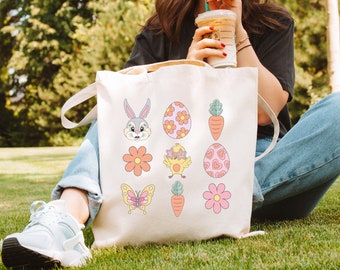 Easter tote, tote, cute tote, cute bag, bunny, Easter eggs