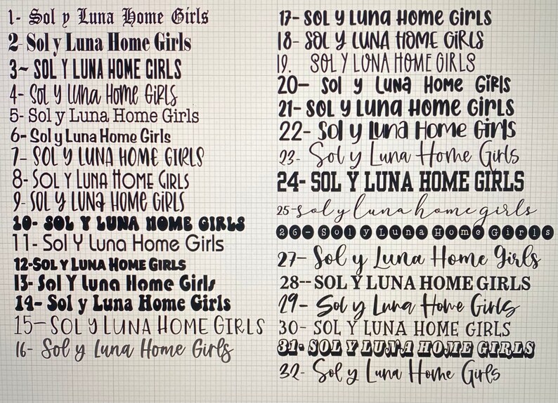 K&ouml;nnte beinhalten: Nahaufnahme einer wei&szlig;en Oberfl&auml;che mit schwarzem Text. Der Text lautet "1- Sol y Luna Home Girls", "2- Sol y Luna Home Girls", "3- SOL Y LUNA HOME GIRLS", "4- Sol y Luna Home GIRLS", "5- Sol y Luna Home Girls", "6-Sol y Luna Home Girls", "7-SOL Y LUNA HOME GIRLS", "8- SOL Y LUNA HOME GIRLS", "9- SOL Y LUNA HOME GIRLS", "10- SOL Y LUNA HOME GIRLS", "11- Sol Y Luna Home Girls", "12-SOL Y LUNA HOME GIRLS", "13- Sol Y luna Home Girls", "14- Sol y Luna Home Girls", "15-SOL Y LUNA HOME GIRLS", "16- Sol y Luna Home Girls", "17-SOL Y LUNA Home Girls", "18- SOL Y LUNA HOME GIRLS", "19. SOLY LONA HOME GIRLS", "20- sol y Luna Home Girls", "21-SOL Y LUNA Home Girls", "22- Sol y Luna Home Gir's", "23. Sol y Luna Home Girls", "24- SOL Y LUNA HOME GIRLS", "25-sal y luna home girls", "26- Sol y Luna Home Girls", "27- Sol y Luna Home Girls", "28--SOL Y LUNA HOME GIRLS", "29-Sol y Luna Howe Girls", "30- SOL Y LUNA HOME GIRLS", "31- SOL Y LUNA HOME GIRLS", "32- Sol y Luna Home Girls".