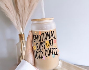 Emotional support iced coffee, cute mug, coffee, coffee mug, iced coffee mug, trendy mug, Emotional support coffee