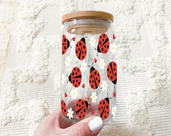 Ladybug cup, iced coffee mug, mug, cute coffee mug, Ladybug mug, ladybug, ladybugs