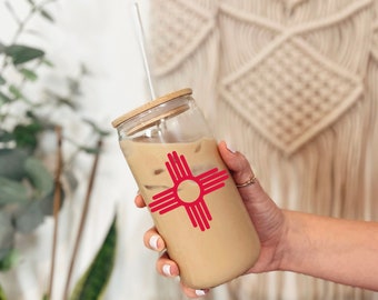 Zia Glass Coffee Mug, Zia mug, iced coffee mug, nm, New Mexico, nm mug, New Mexico mug, cute mug