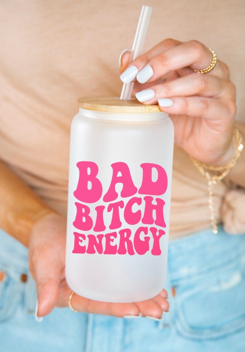 Bad bitch energy color changing iced Coffee cup,iced coffee mug, bad bitch energy, color changing, coffee mug, cup, cute cup image 1