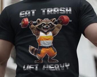 Eat Trash Lift Schweres T-Shirt, Gym Fit, Work Out Zahnrad, lustiges Shirt, Workout Rundhalsausschnitt, Bodybildung, Gym Rat Bekleidung, Geschenk für Freund