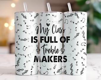 Music Teacher Tumbler Wrap | PNG File For 20 oz Skinny Tumbler | Educator | Sublimation Gift For Teacher | Music Notes | Musical Design |
