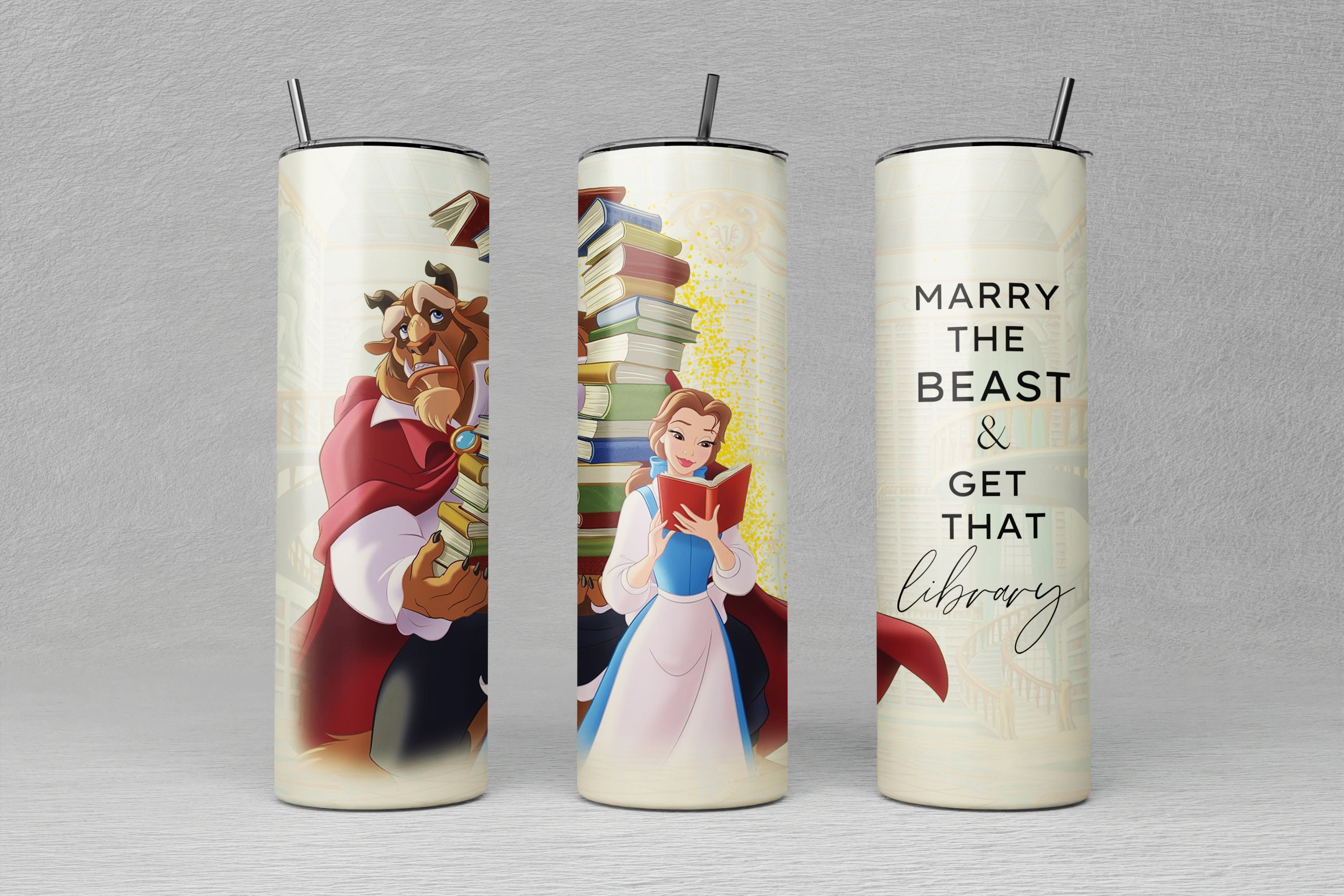 Beauty And The Beast | Marry The Beast | Get The Library | Librarian | Tumbler Wrap | Sublimation | 20 oz Skinny | PNG