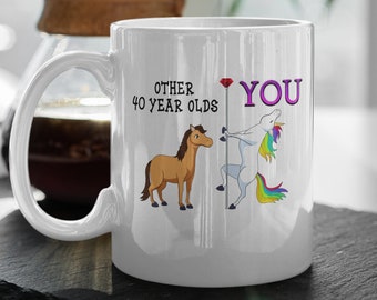 Funny 40th Birthday Unicorn Mug, Custom Ceramic Coffee Cup