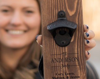 Personalized Family Name Wall Mounted Bottle Opener, UV Printed