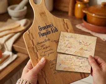 Tabla de cortar con receta manuscrita personalizada: recuerdo familiar a medida, regalo de herencia para mamá y la abuela.