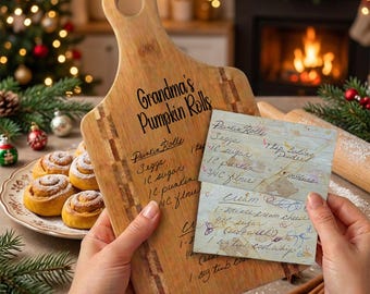 Personalized Recipe Cutting Board with Recipe, Recipe Board Gift, Handwritten Family Keepsake — Custom Heirloom Gift for Mom, Grandma
