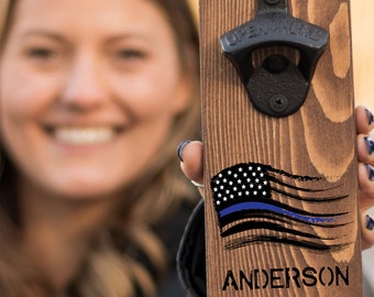 Thin Blue Line Police Bottle Opener: Personalized Police Officer Gift
