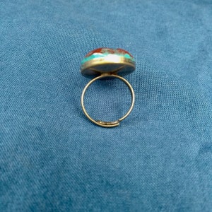 Bague ovale, collection Rebecca en pâte polymère, couleurs bronze et turquoise montée sur anneau couleur bronze image 2