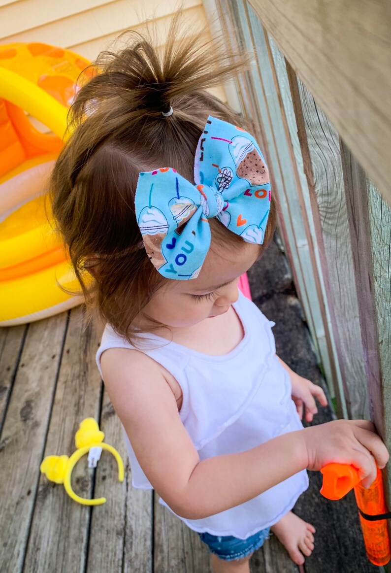 Frappe Latte Nylon Headband Clip Hair Bow RTS