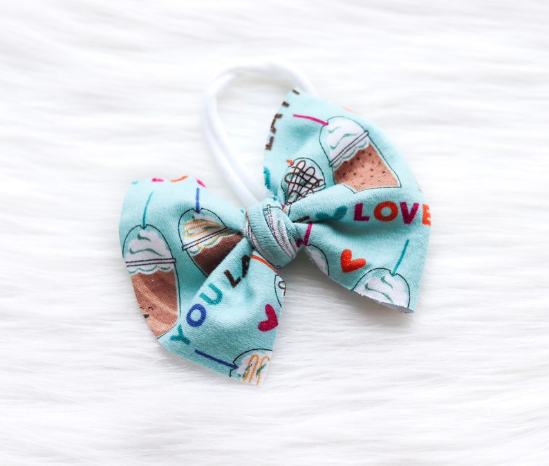 Frappe Latte Nylon Headband Clip Hair Bow RTS