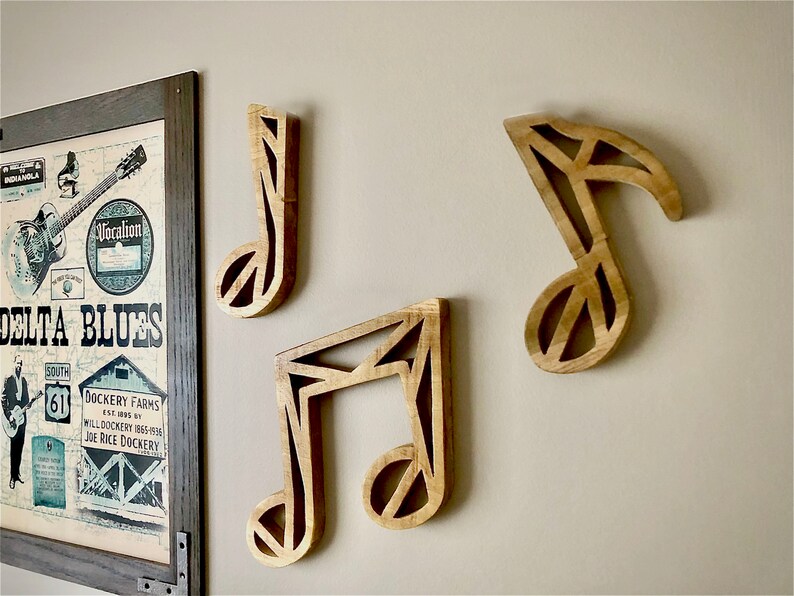 Wood Geometric Music Notes Set of three Music Note Wall Decor Etsy