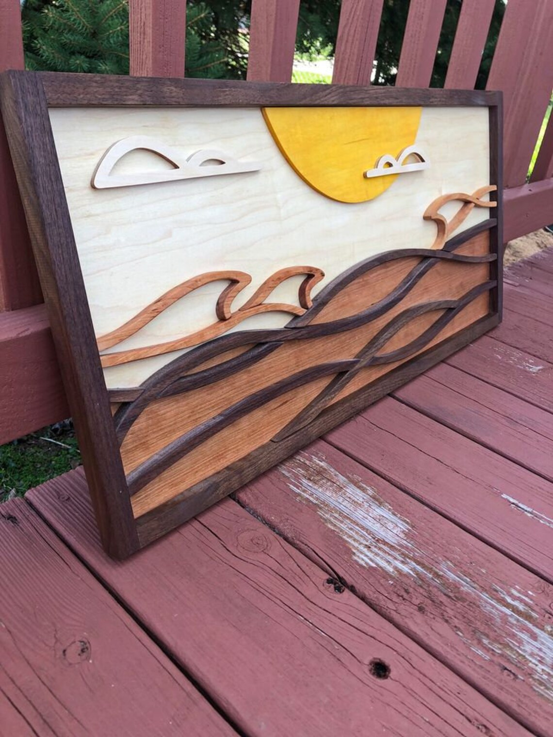Handmade Wood Ocean Wall Art Home Decor Rustic Beach Scene Etsy