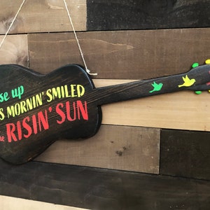 Bob Marley &quot;Three Little Birds&quot; Wood Guitar Sign, Bob Marley Art