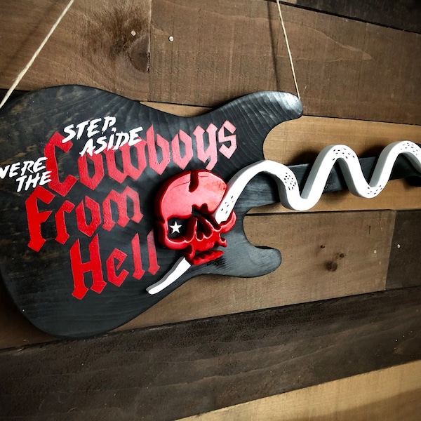 Handmade Pantera "Cowboys From Hell" Wood Guitar Wall hanging, Heavy Metal Wall Art