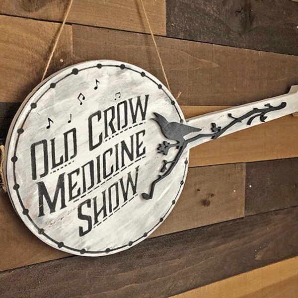 Handmade Old Crow Medicine Show Dimensional Wood Banjo Sign