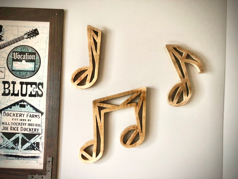 Wood Geometric Music Notes Set of three Music Note Wall Decor Etsy