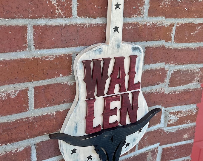 Handmade Wood Wallen Guitar Wall Art, Country Music Rustic Western Artwork, Morgan Guitar Sign