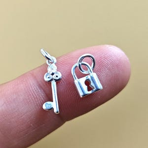 Sterling Silver Key and Lock Charm With Bails Jump Ring Bright 925 Silver Small Craft Charms Pendants Bracelet Charm Anklet Charm Bulk