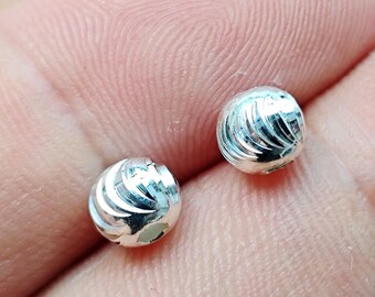 Sterling Silver Carve Designs Round Beads 4mm 5mm 6mm 7mm 8mm Large Hole Spacers Beads 925 Sterling Silver Ball Beads for Jewelry Making