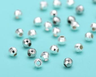 10Pcs Micro Sterling Silver Laser Beads Bulk Lot Mini 2mm 2.5mm Faceted Spacers Beads Necklace Bracelet Beads for Jewelry Making Wholesale