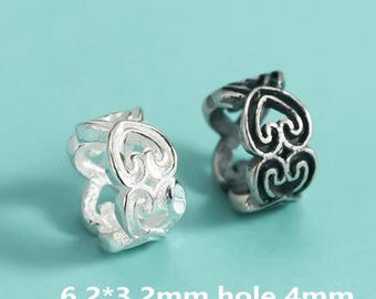 925 Sterling Silver Love Heart Large Hole Spacer Bead y379