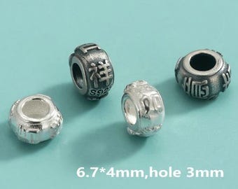 Solid 925 Sterling Silver Lucky Large Hole Spacer Bead y378