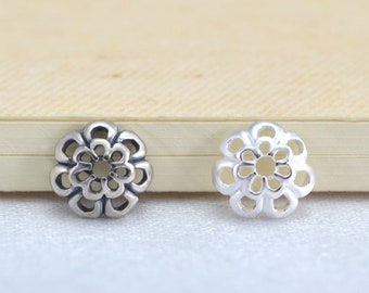 Sterling Silver Beads Caps Bright or Antique Silver Flower Beads Caps 4mm 6mm 8mm 10mm Fit 3mm - 14mm Beads for Jewelry Making