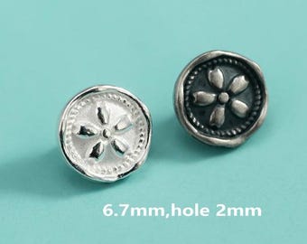 Antique 925 Sterling Silver Flower Button Spacer Bead y375