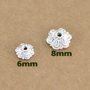 6mm or 8mm Sterling Silver Beads Caps Bright Silver Flower Beads Caps Diameter 6mm 8mm for Jewelry Making