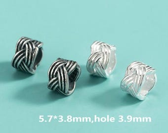 925 Sterling Silver Weave Large Hole Bead Solid S925 Silver Tube Spacer Beads Bracelet Necklace Anklet Beads Jewelry Findings y371