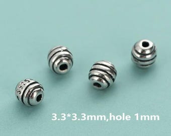 Sterling Silver Spiral Beads Solid Antique 925 Silver Spacer Barrel Beads Bracelet Necklace Anklet Beads Jewelry Findings Bulk Lot Wholesale