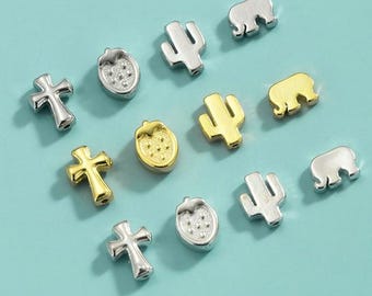 925 Sterling Silver Elephant Bead Solid S925 Silver Cactus Beads Bracelet Strawberry Beads Cross Bead Bracelet Necklace Anklet Beads y370