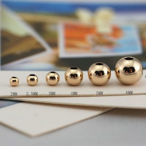 14K Gold on Sterling Silver Round Beads 2mm 3mm 4mm 5mm 6mm Spacers Beads 925 Sterling Silver Ball Beads for Jewelry Making
