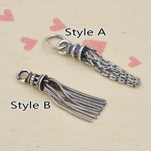 Bali Antique Sterling silver tassel pendant ,925 sterling silver tassel chain charms,Tassels for earrings necklace DIY Jewelry Findings