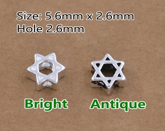 Sterling Silver Star of David Beads Flat Hexagram Spacers Beads 925 Sterling Silver Beads for Jewelry Making