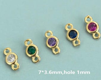 925 Sterling Silver Gold Plated Crystal Zircon Connector Bead y373