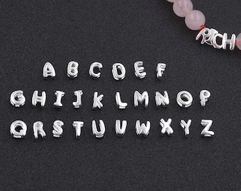 Sterling Silver Letter Charms Beads A - Z Alphabet Solid 925 Sterling Silver Pendant Lateral Side Hole for Jewelry Making