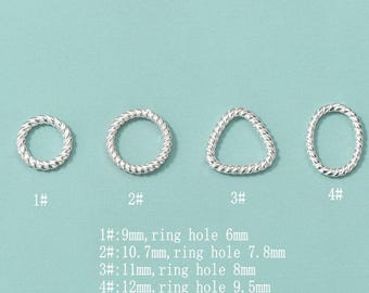 Sterling Silver Twisted Ring 925 Silver Twisted Triangle Closed Ring Circle Ring Connector Beads Oval Ring For Bracelet Necklace y128