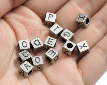 Sterling Silver Cube Alphabet Beads High Quality 925 Silver Letter Large Hole Spacer Bead 5mm Initial Letter Block Beads Bulk Wholesale y1