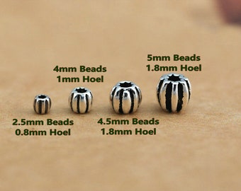 Sterling Silver Spacer Beads Pumpkin Beading Supplies 925 Silver Antique Silver Round Beads 2mm 3mm 4mm 5mm