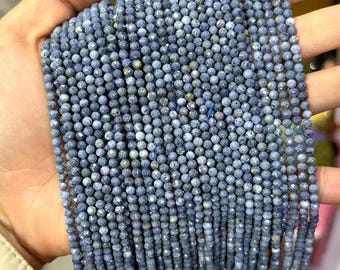 3mm Faceted Natural Blue Coral Beads Strand Diamond Cut Micro Gemstone Round Bead Bulk Lots Wholesale