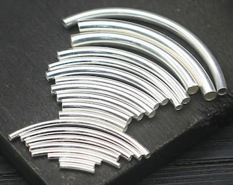 925 Sterling Silver Tube Beads Solid S925 Silver Smooth Curved Bar Bead For Bracelet Necklace Jewelry Making Bulk Wholesale